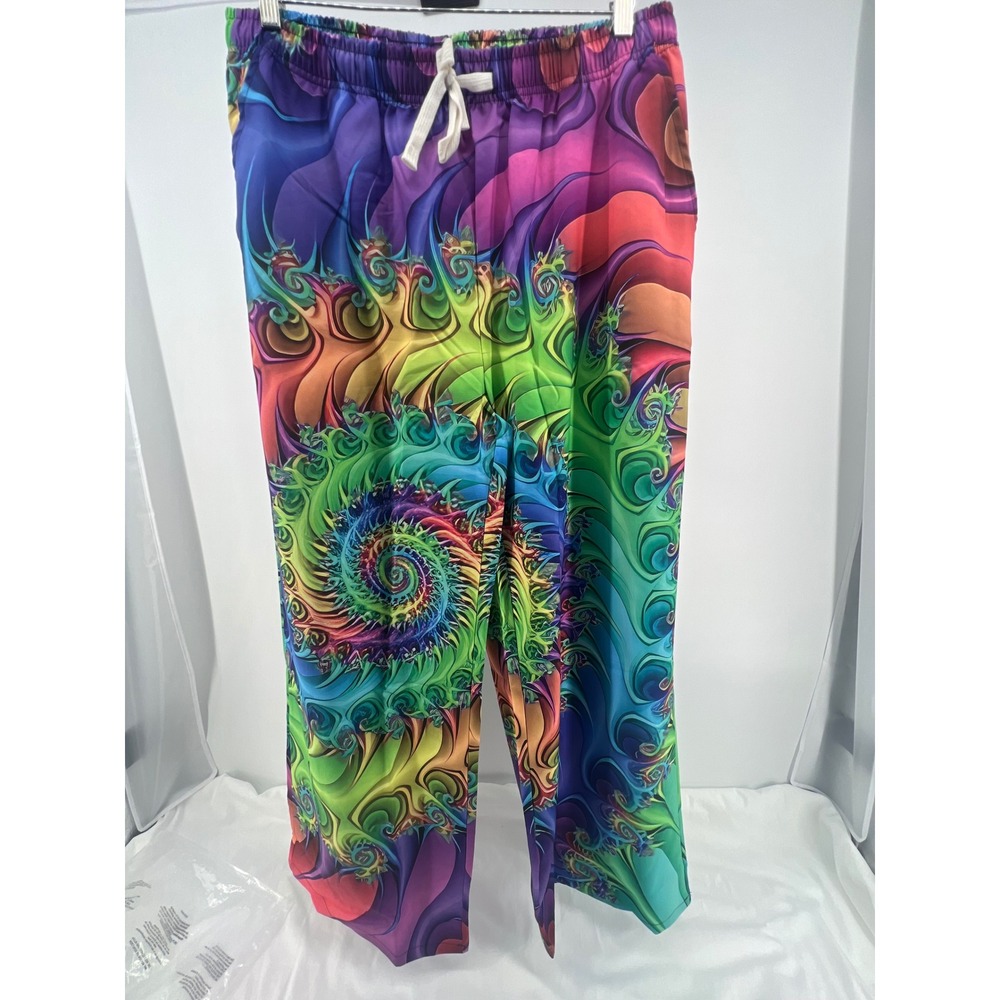 Ouku Mens‎ 2XL Polyester Elastic Waist Lounge Pants Psychedelic Swirl Print